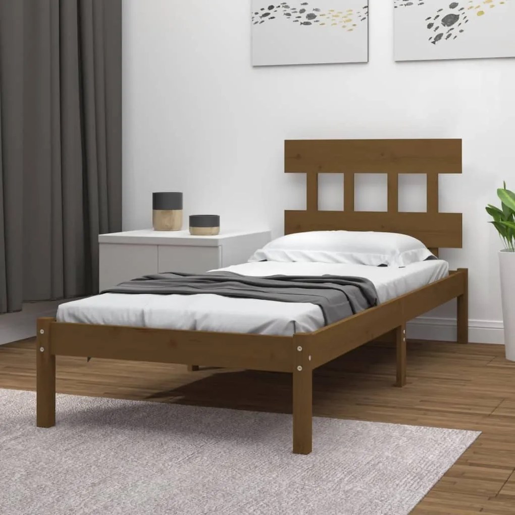 3104706 vidaXL Cadru de pat single, maro miere, 90x190 cm, lemn masiv