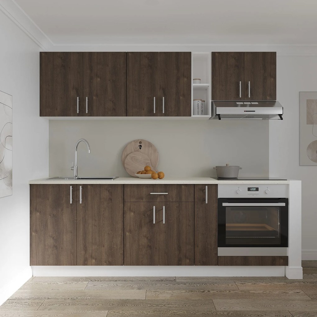 Set haaus V14, Stejar Bronz/Alb, Blat Thermo 28 mm, L 220 cm