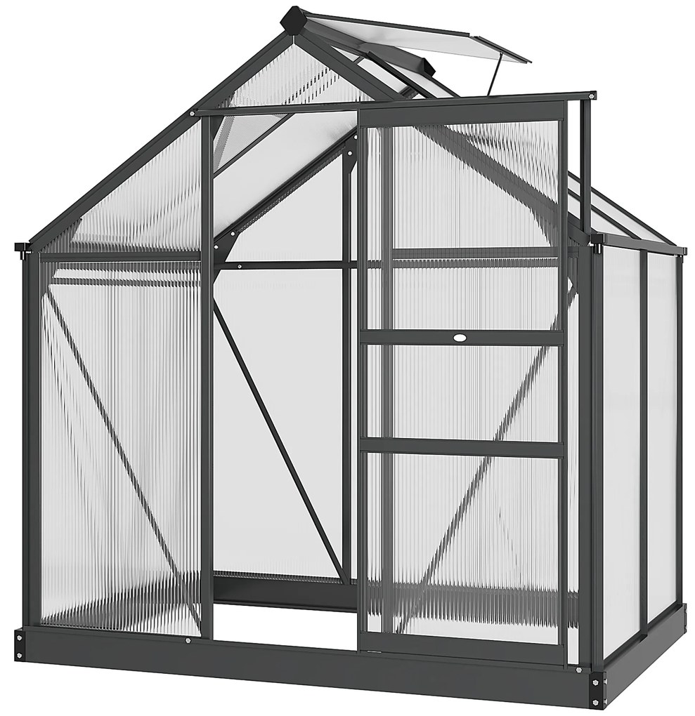 Outsunny Seră de grădină din policarbonat 190 x 132 x 201 cm rezistentă la UV 30+ fundație întărită jgheab gri | Aosom Romania