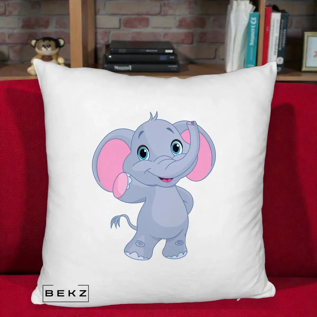 Perna Decorativa Pui de Elefant Kawaii, 40x40 cm, Alb Pufos, Husa Detasabila, Perna Inclusa, BEKZ®