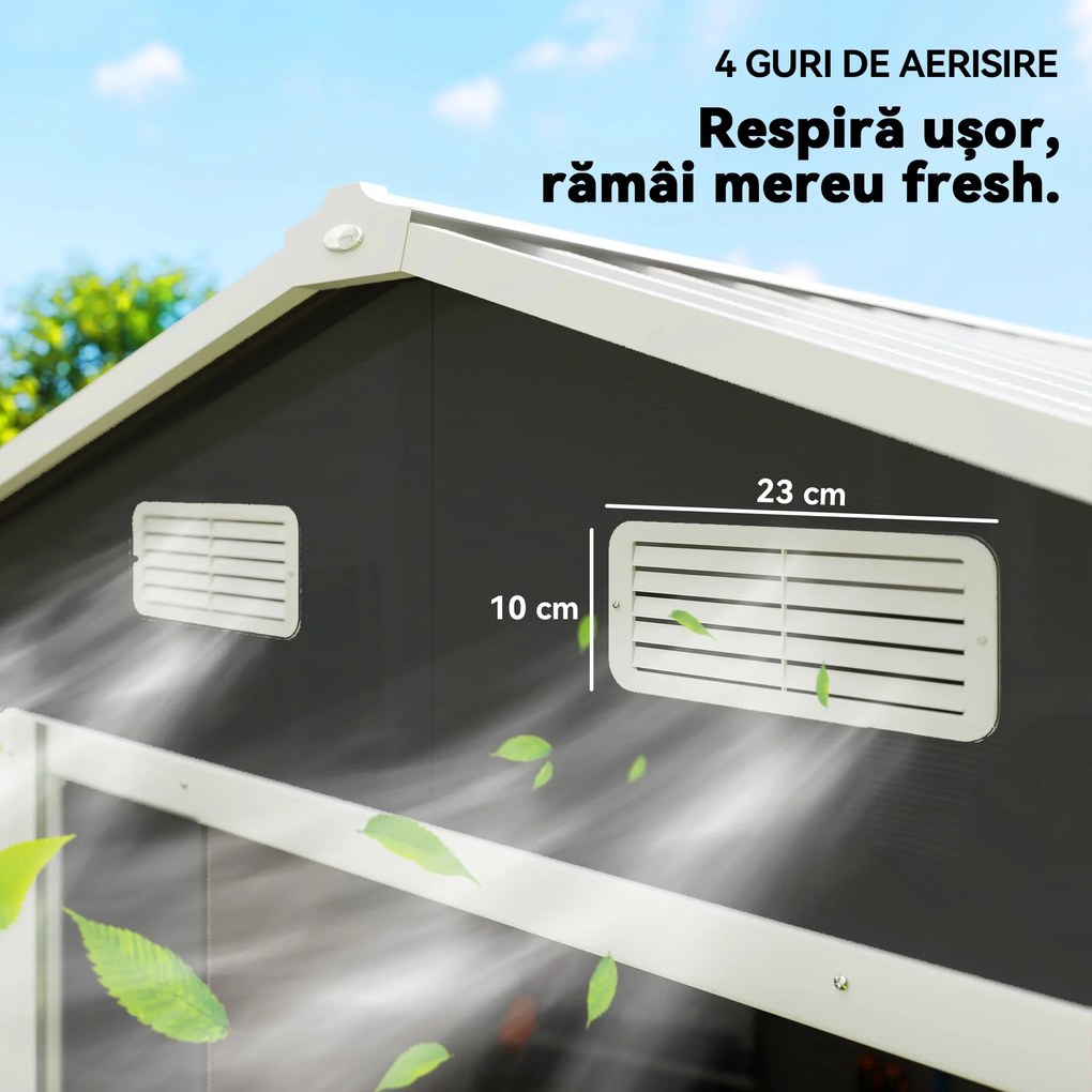 Outsunny Magazie de Gradina, Suport pentru Unelte din Otel cu Usi Glisante si Orificii de Aerisire, 196x236x208 cm, Maro | Aosom Romania
