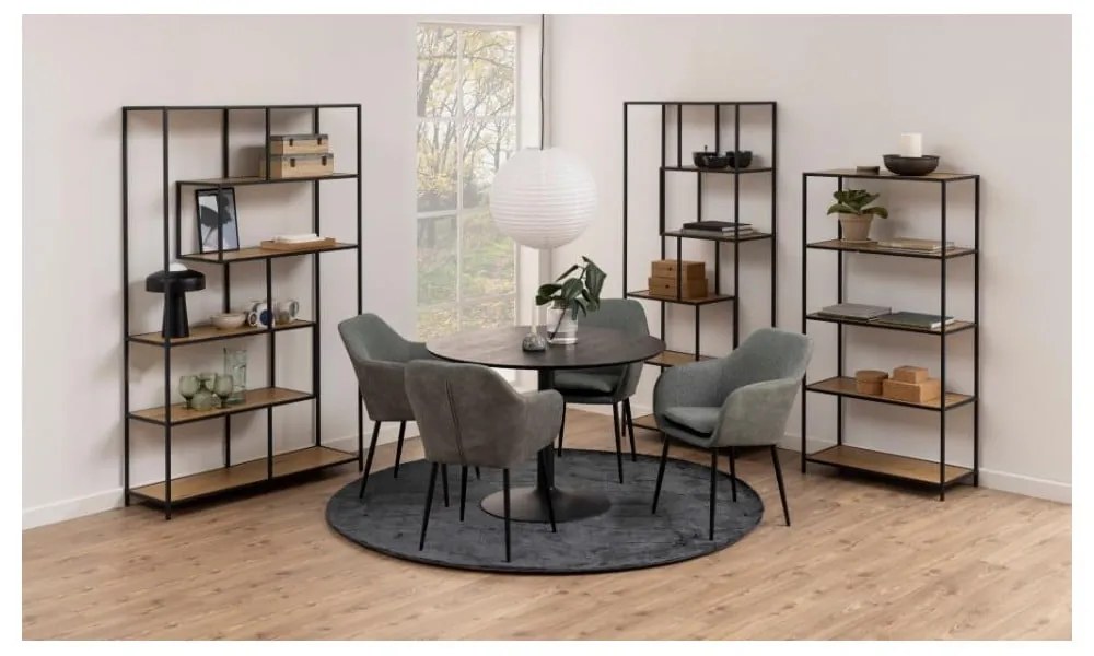 Bibliotecă neagră/în culoare naturală cu aspect de lemn de stejar 114x185 cm Seaford – Actona