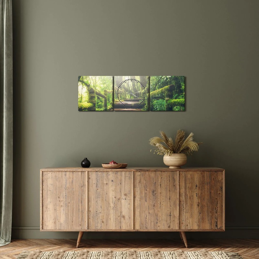 Tablou - trepte din lemn în pădure (cu ceas) (90x30 cm)