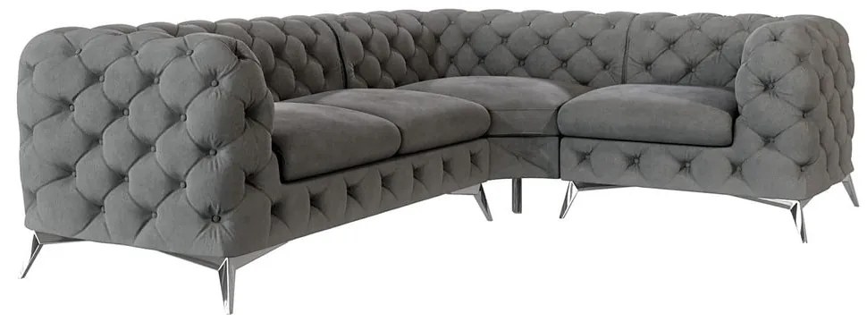 Colțar gri cu tapițerie din catifea (cu colț pe partea dreaptă/în formă de ”L”) Chelsea – Ropez