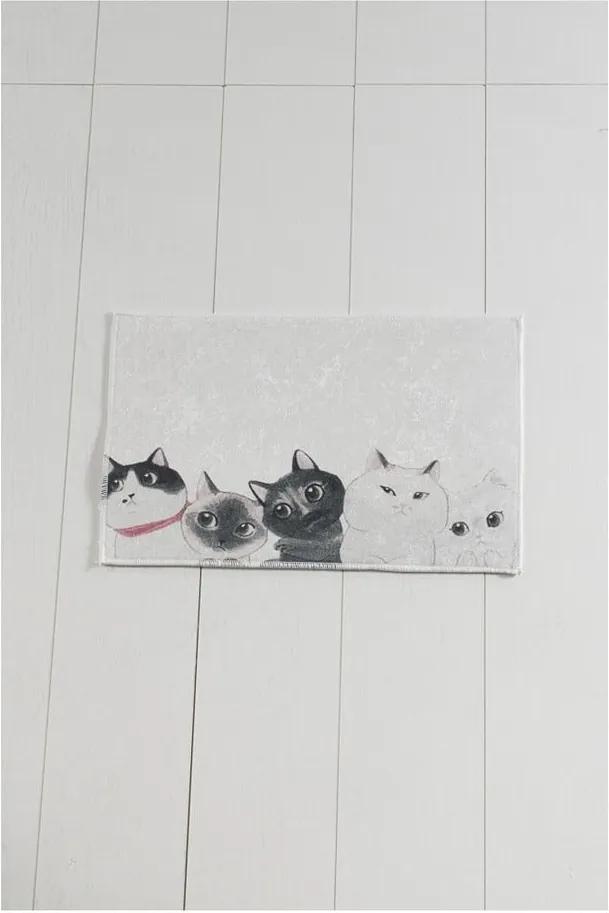 Covor baie Lismo Cats, 60 x 40 cm, alb - gri