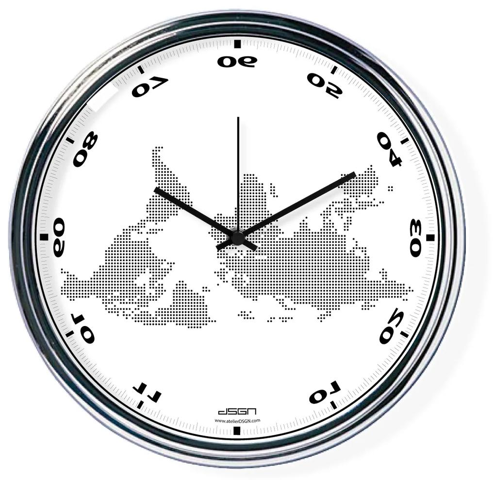 Ceas invers cu o hartă mondială 2 - alb, diametru 32 cm | DSGN