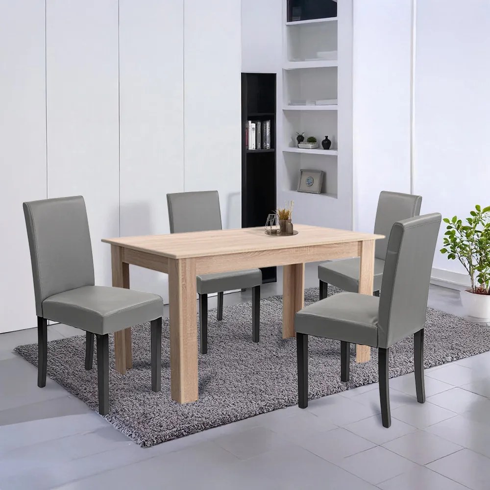 Set de masă Leon 4+1, gri stejar Sonoma