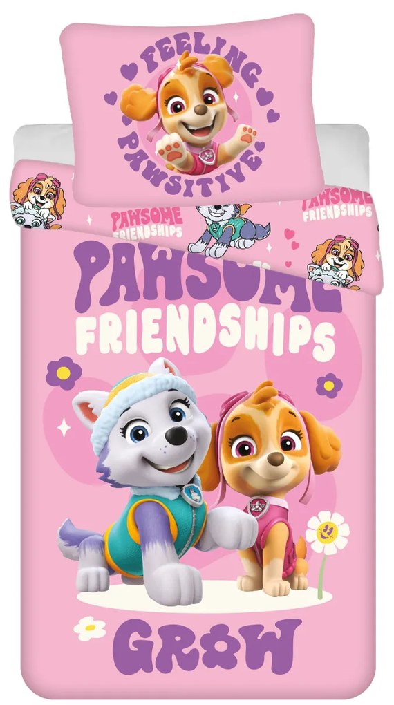 Lenjerie de pat din microfibra pentru copii PAW PATROL Pawsome friendships roz Dimensiune lenjerie de pat: 70 x 90 cm | 140 x 200 cm