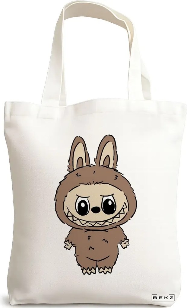 Sacosa de Panza pentru Cumparaturi, Geanta Tote, model Labubu 19 38 x 34.5 cm, Alba, BEKZ®