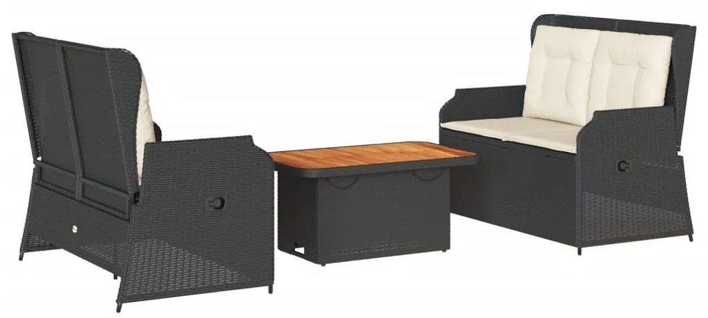 3262747 vidaXL Set mobilier de grădină cu perne, 3 piese, negru, poliratan