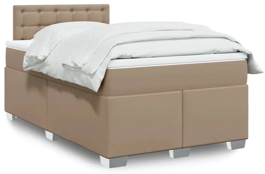 3286119 vidaXL Pat box spring cu saltea, cappuccino, 120x200cm piele ecologică