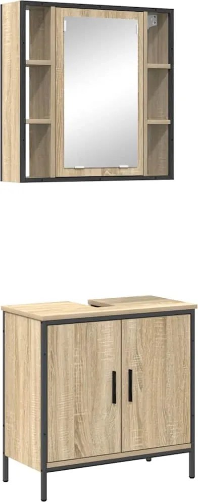 vidaXL Set de mobilier pentru baie cu raft 2 pcs Maro Lemn compozit