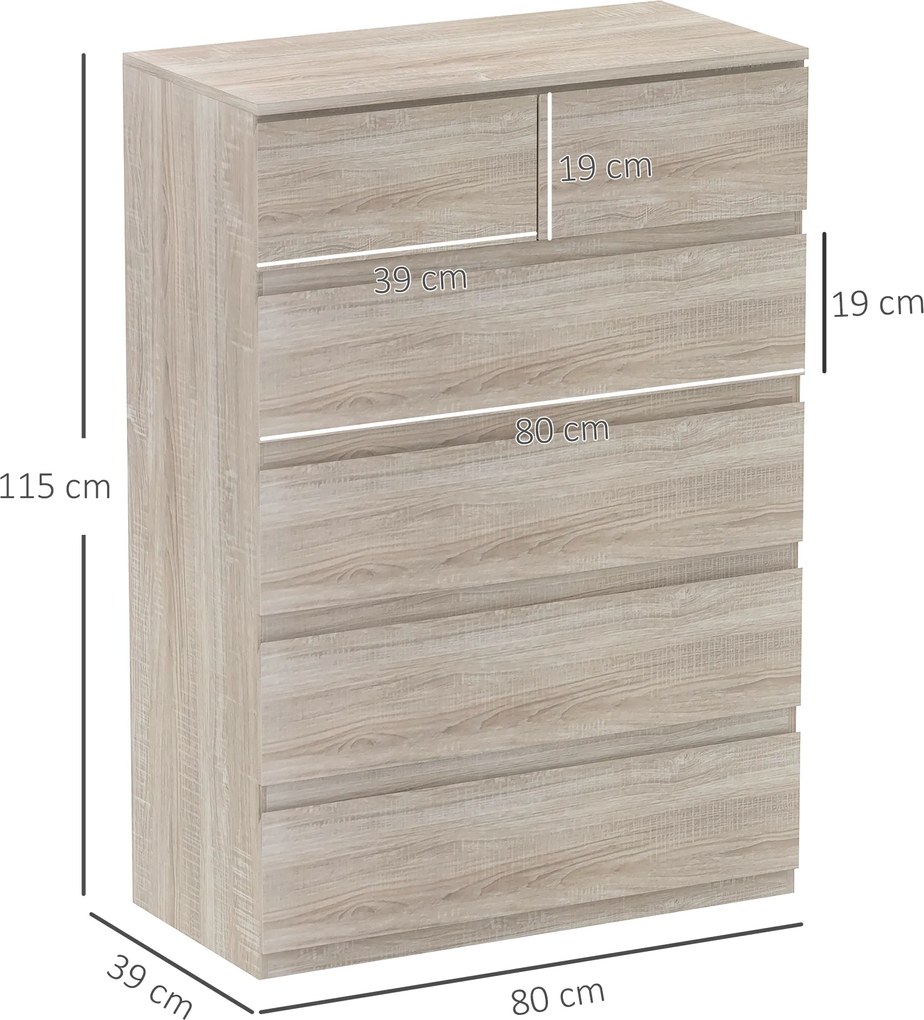HOMCOM Comodă 6 sertare, mobilier de depozitare fără mânere design minimalist 80 x 39 x 115 cm lemn natural | Aosom Romania