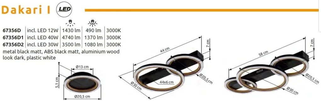 Plafoniera LED aluminiu cu efect de lemn DAKARI I