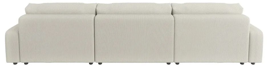 Colțar crem extensibil, cu spațiu de depozitare, cu tapițerie din catifea reiată Sara – Ropez