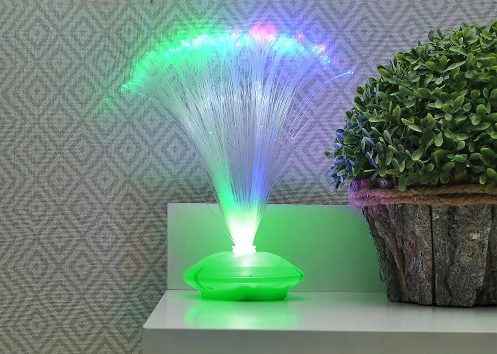 Veioza Decorativa cu Fibra Optica LED Multicolor, 8 Moduri Iluminare, Baza Verde