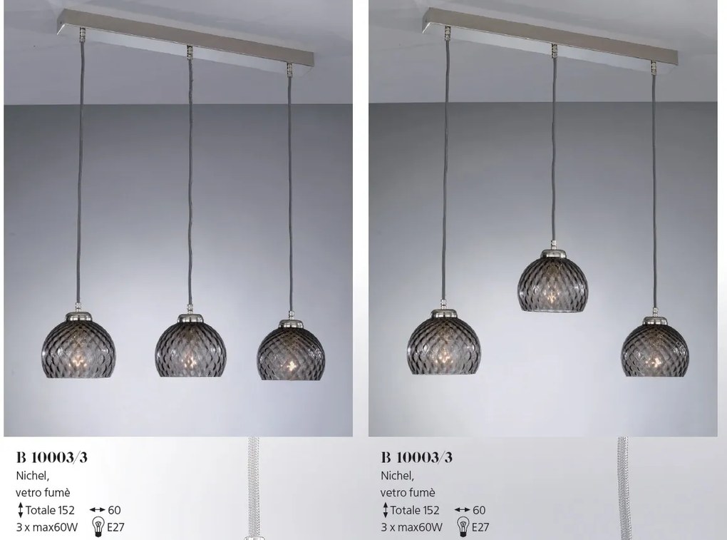Lustra moderna cu 3 pendule design italian 10003 fumuriu