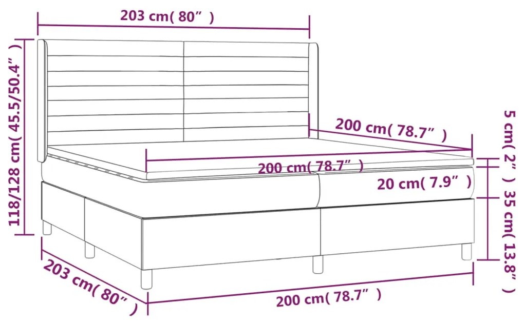 Pat cu arcuri, saltea si LED, negru, 200x200 cm, catifea Negru, 200 x 200 cm, Benzi orizontale