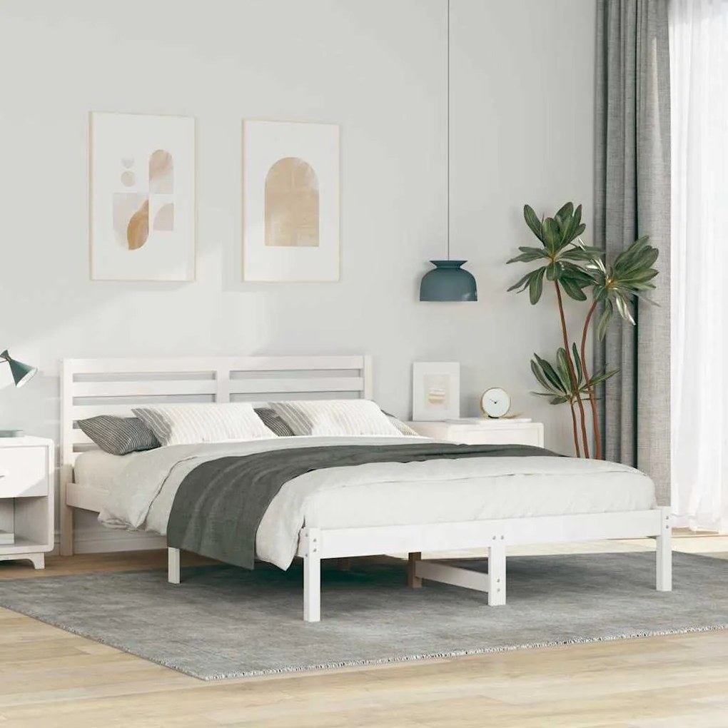 vidaXL Cadru de pat cu headboard Alb 140 x 210 cm Lemn de brad solid