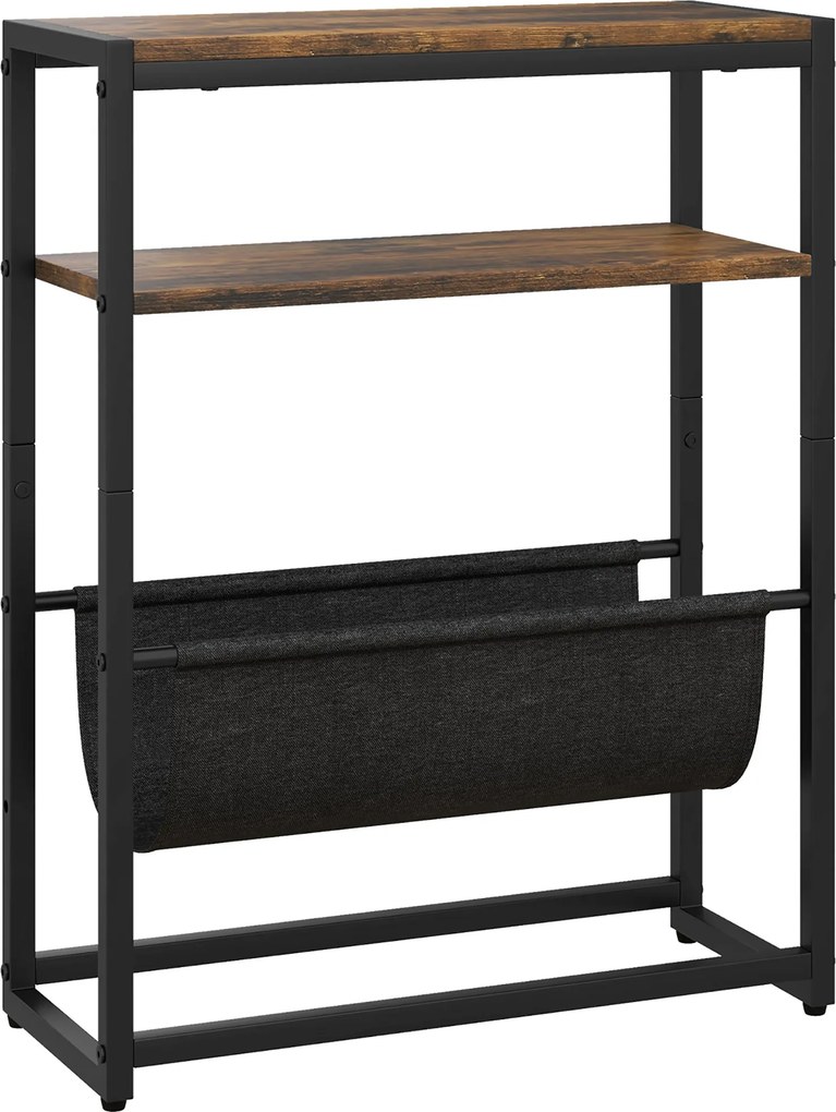 HOMCOM Măsuță De Living Îngustă cu 2 Rafturi, Suport Reviste V, PAL Oțel, 43x18x56 cm, Maro Rustic | Aosom Romania