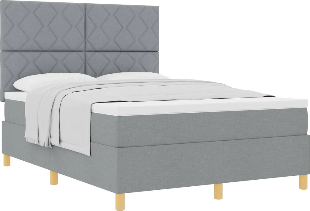 vidaXL Pat cu arcuri cu saltea Gri deschis 160 x 200 cm țesătură