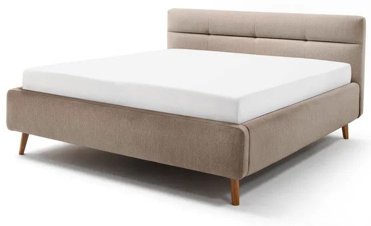 Pat matrimonial 160x200 cm bej tapițat cu spațiu de depozitare cu somieră Lotte – Meise Möbel