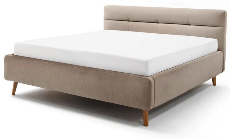 Pat matrimonial bej tapițat cu spațiu de depozitare cu somieră 180x200 cm Lotte – Meise Möbel
