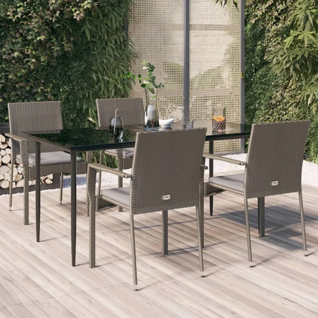 3185128 vidaXL Set mobilier grădină cu perne, 5 piese, negru și gri, poliratan