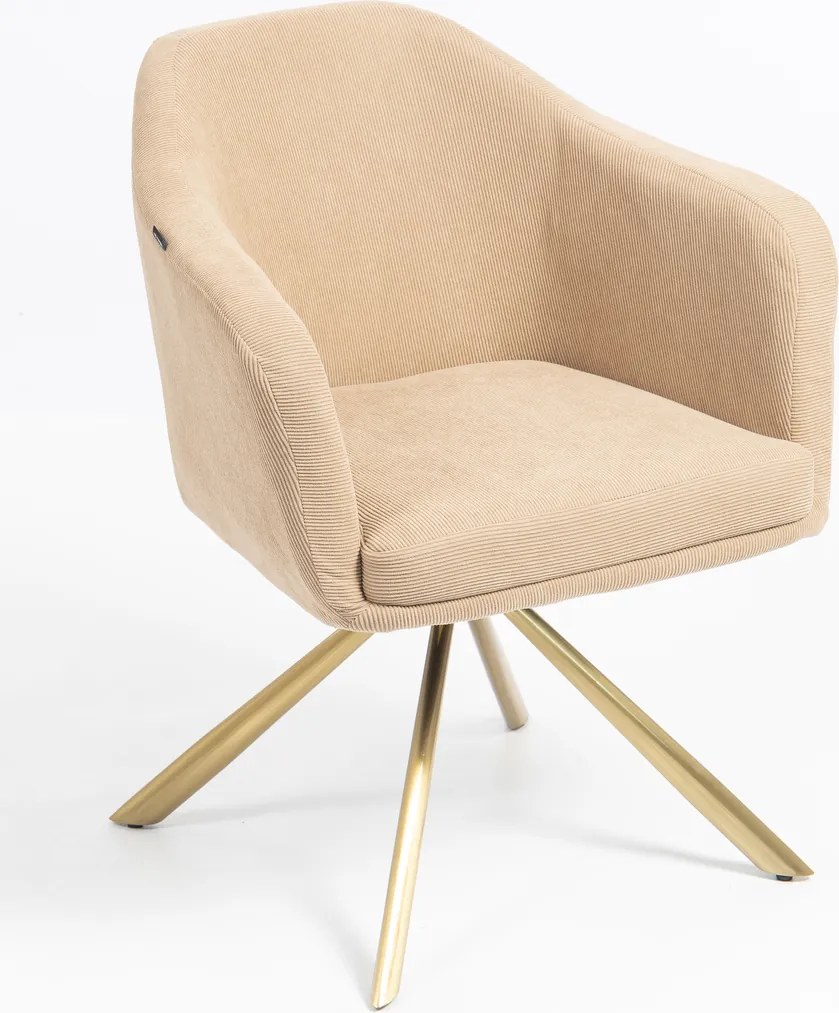 HR832 BAZĂ STEA Scaun Catifea Reiată Premium culoare Bej Ghimbir cu Bază Aurie