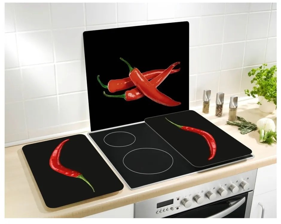 Protecție din sticlă pentru peretele de lângă aragaz Wenko Peperoni, 50 x 56 cm