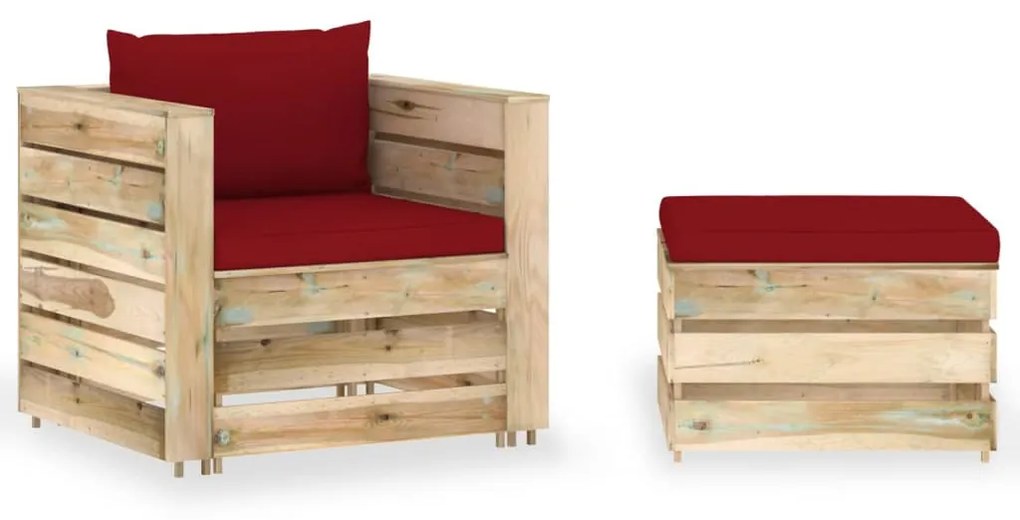 3074540 vidaXL Set mobilier de grădină cu perne, 2 piese, lemn verde tratat