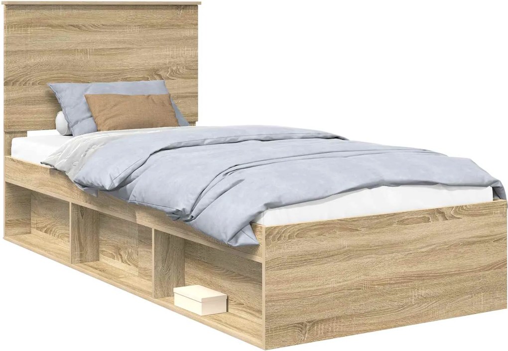 vidaXL Cadru de pat Stejar Sonoma 90 x 200 cm Lemn de pin masiv