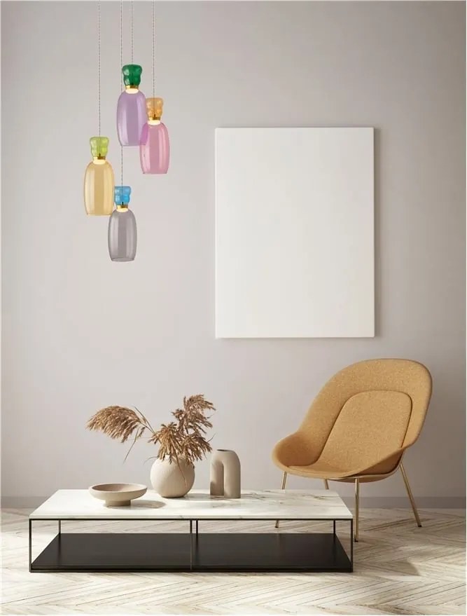 Lustra cu 4 pendule LED design modern Pluma multicolor