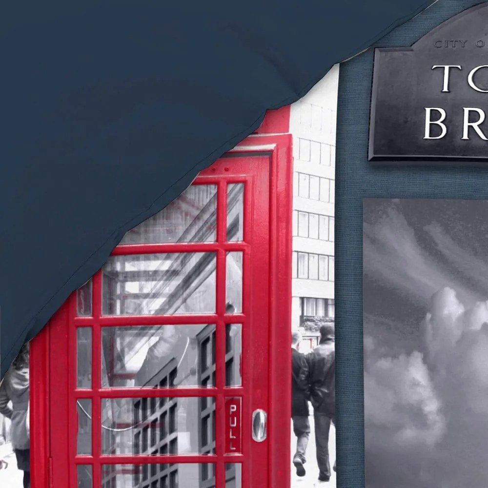 Lenjerie de pat albastru-închis din bumbac pentru pat de o persoană 140x200 cm City London – douceur d'intérieur