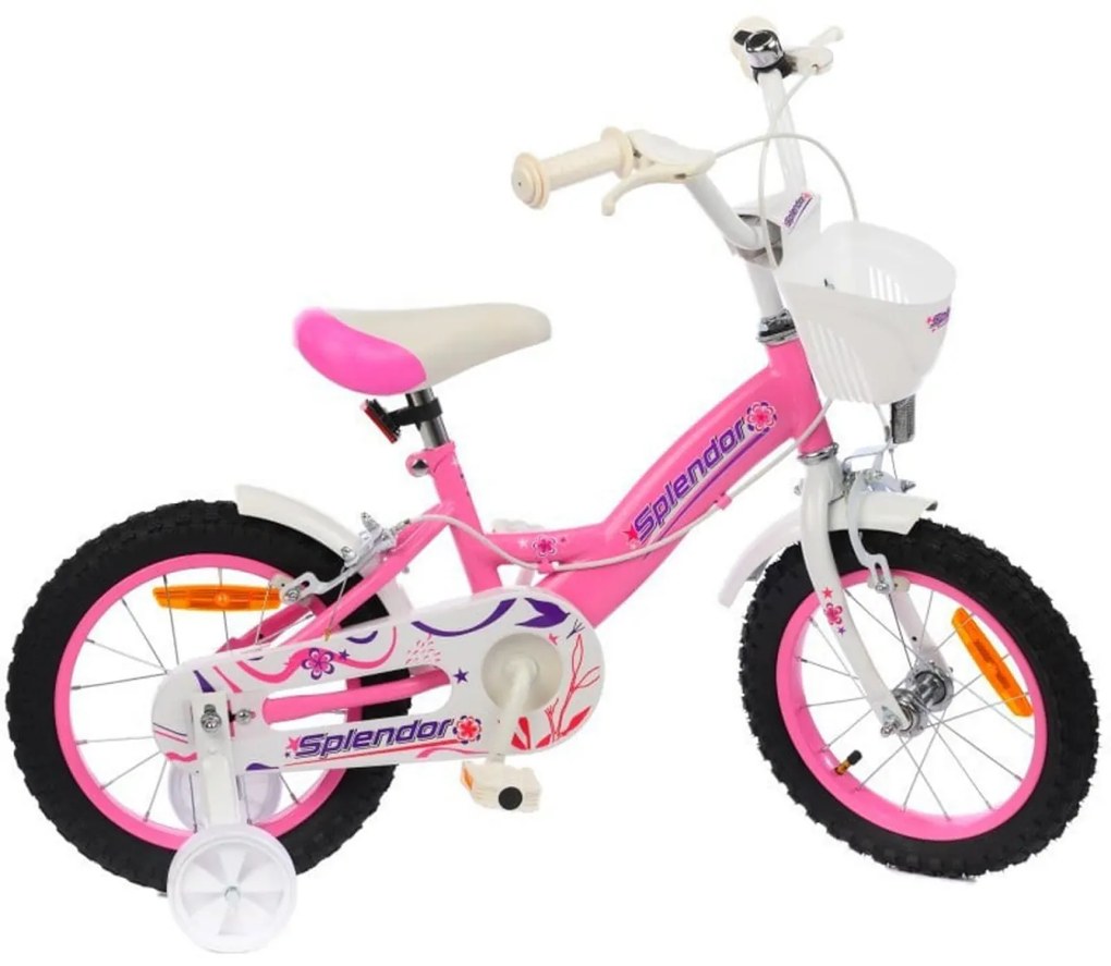 Bicicleta pentru copii NOVOKIDS™ Splend'Or Boom Edition, Cosulet, Roti 18" inch, Max 45 kg, Cadru otel, Roti ajutatoare, Ghidon reglabil, Roz