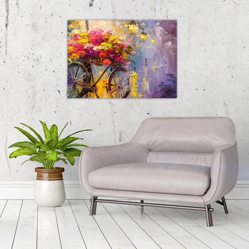 Tablou pe sticlă - Roată cu flori (70x50 cm)
