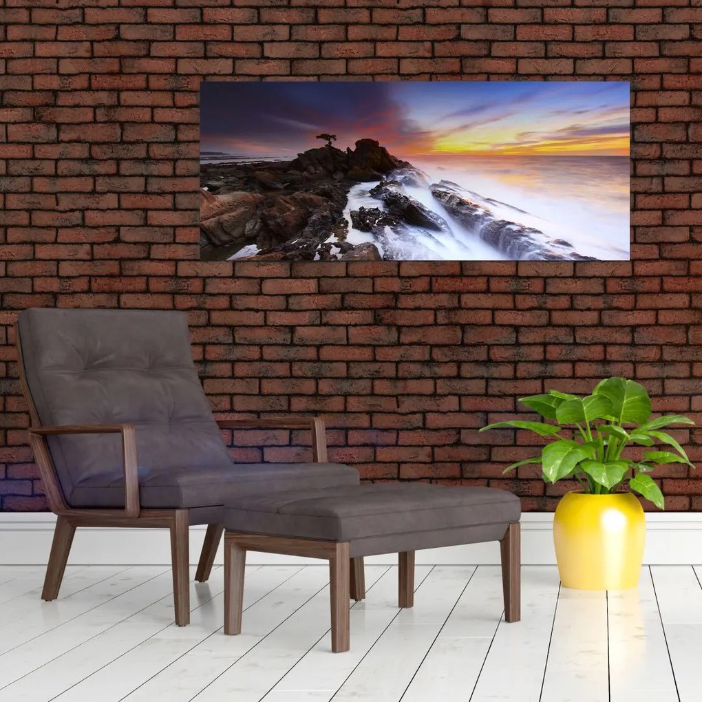 Tablou cu munți în ceață (120x50 cm)