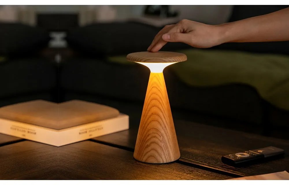 Veioză în culoare naturală LED cu abajur din lemn (înălțime 21 cm) Sylva – Gingko