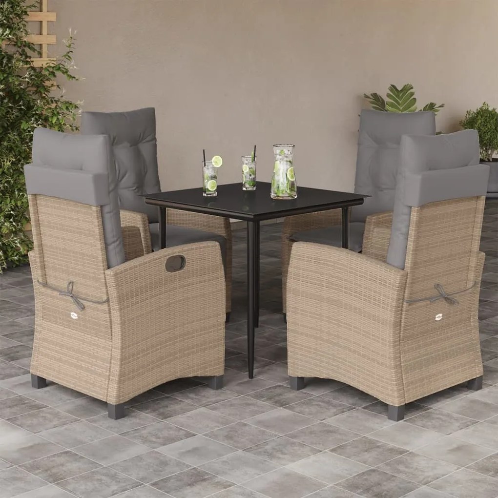 vidaXL Set mobilier pentru grădină, 5 piese, cu perne, bej, poliratan
