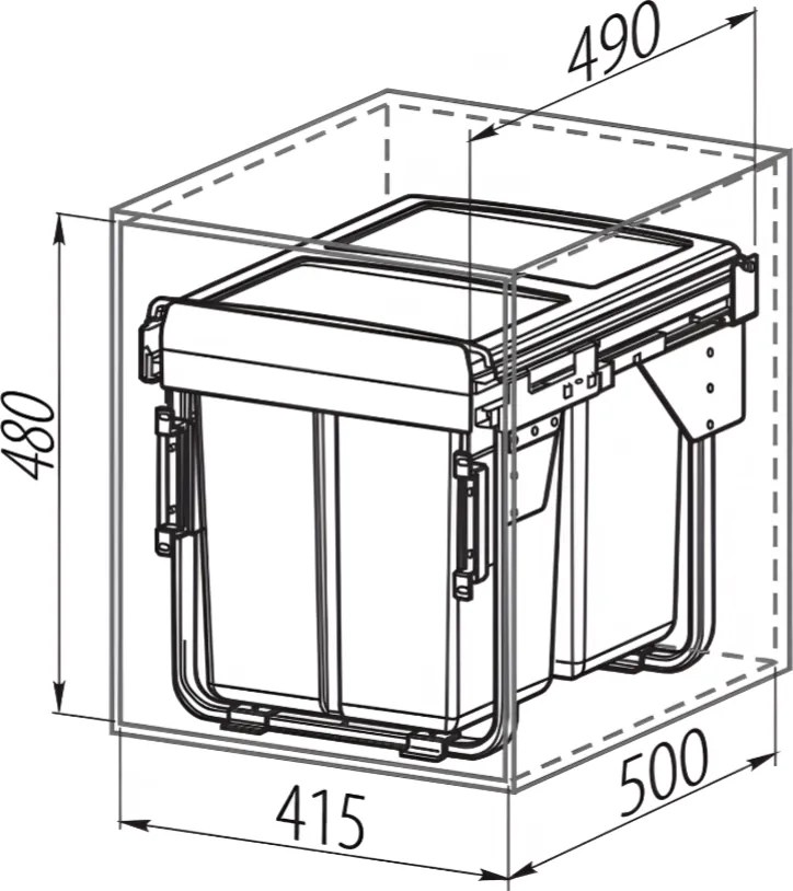 Cos gunoi incorporabil GTV Practi Eco, cu extragere automata, colectare selectiva, pentru corp de 450 mm, gri antracit, 2 x 10 l + 1 x 20 l Gri