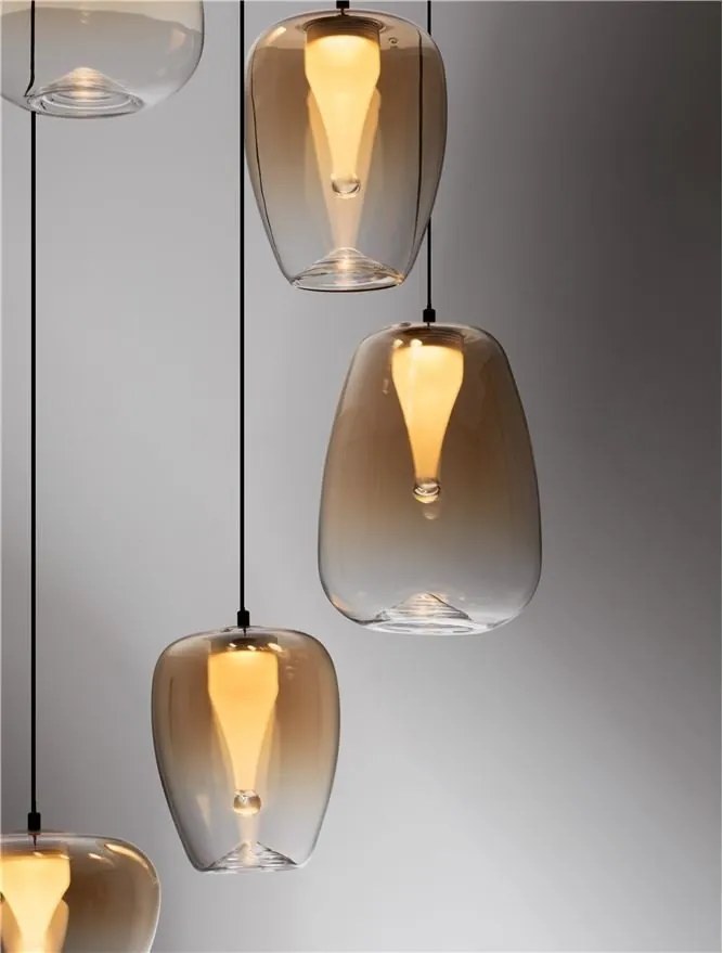 Lustra moderna cu 5 pendule LED, Metal, Sticla, Chihlimbar, OBLO