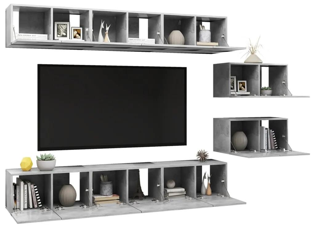 Set dulapuri TV, 8 piese, gri beton, PAL 8, Gri beton, 60 x 30 x 30 cm