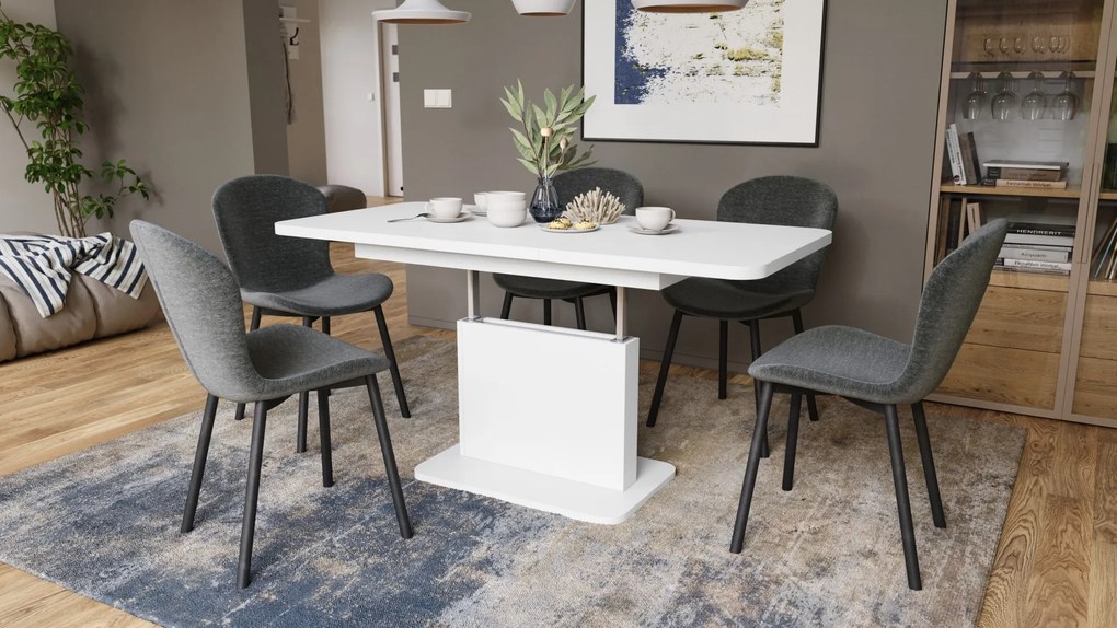 Mazzoni ASTON MINI-Z Alb Mat - MĂSUȚĂ DE CAFEA MODERNĂ EXTENSIBILĂ REGLABILĂ PE ÎNĂLȚIME MASĂ TRANSFORMABILĂ