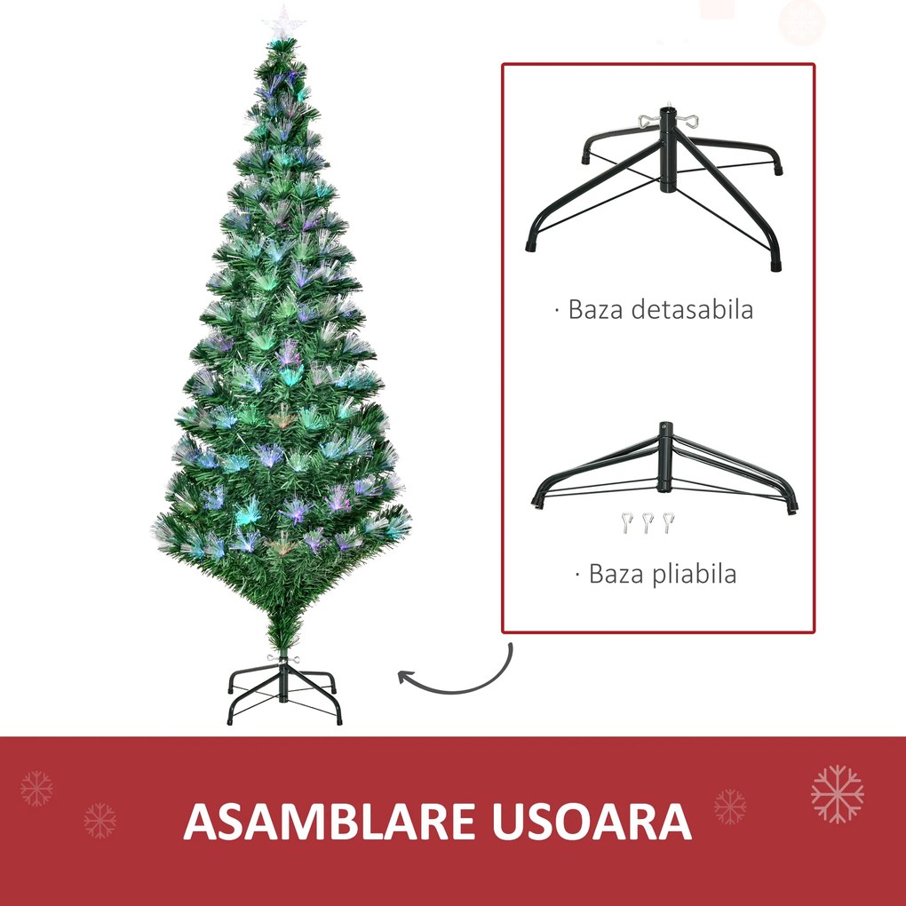 Brad artificial de Craciun, cu fibra optica, brad de sarbatori cu inaltimea 180 cm, decoratiune de craciun HOMCOM | Aosom Romania