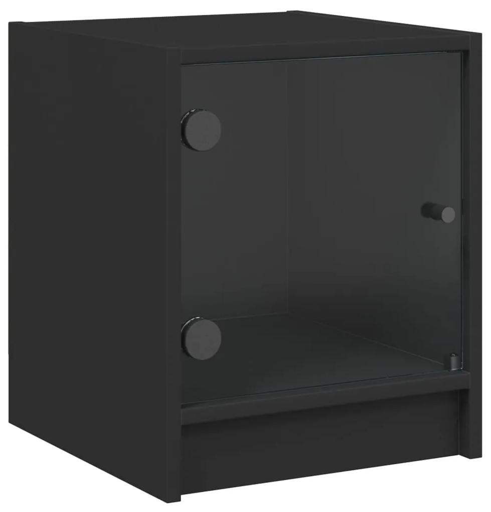 836345 vidaXL Noptieră cu ușă din sticlă, negru, 35x37x42 cm
