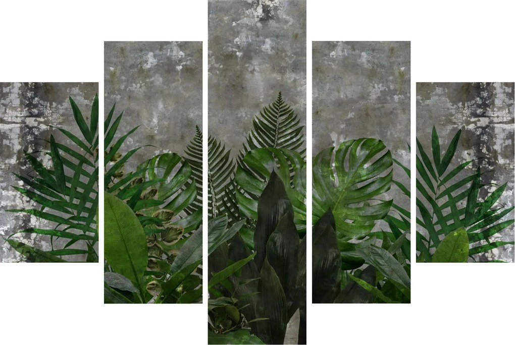 Tablou - Zid de beton cu plante (150x105 cm)
