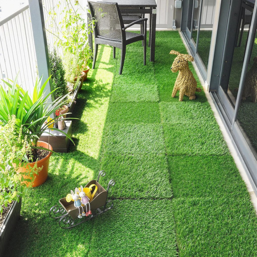 Outsunny Gazon sintetic din 22 piese Covor gazon artificial 30x30 cm cu înălțimea ierbii 25 mm drenaj automat verde | Aosom Romania