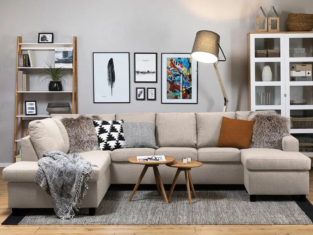 Colțar Scandinavian Choice C174Beige, Negru, 300x195x92cm, 130 kg, Picioare: Plastic