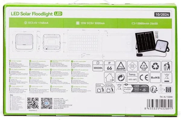 Proiector LED RGB solar dimabil Aigostar LED/150W/3,4V IP66 + telecomandă