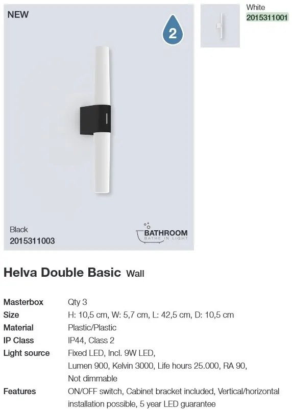 Aplica de perete LED pentru baie IP44 Helva double basic 2015311003 NL